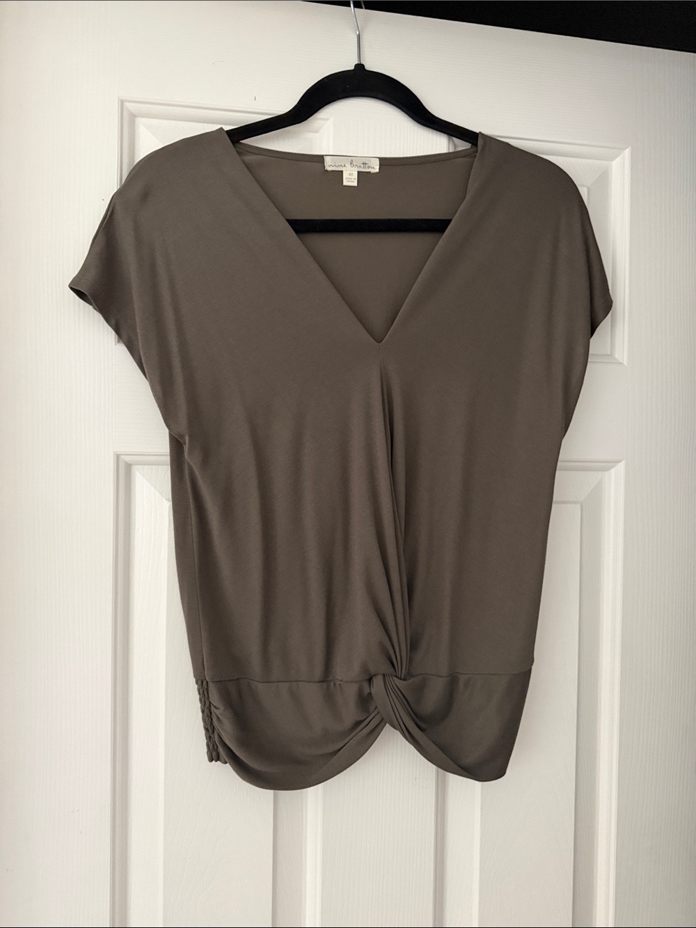 nine britton Taupe V-Neck Twist Front Blouse
